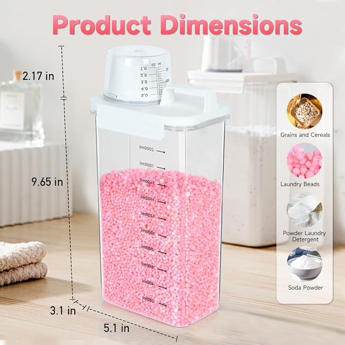 2 Packs Laundry Detergent Dispenser, Tokokimo Laundry Power Container,Laundry Scent Booster Beads Dispenser for Washing Powder, Soda Powder, Grain