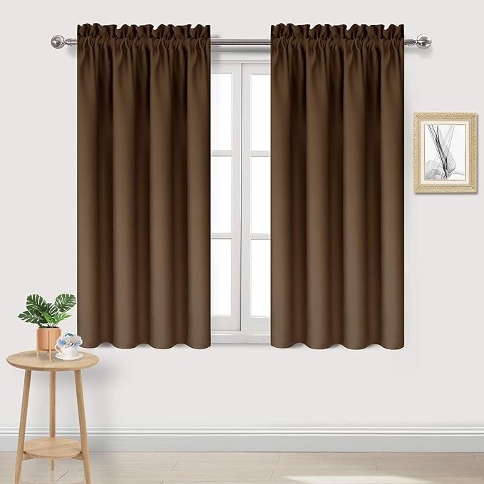DWCN Brown Blackout Curtains for Bedroom – Rod Pocket Thermal Insulated Energy Saving Drapes for Living Room and Bedroom, W 38 x L 54 Inch, 2 Panels