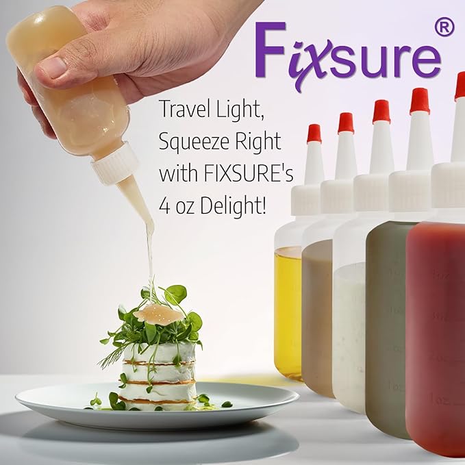 Plastic Squeeze Bottles with Red Tip Cap, 4 Oz Squirt Bottle For Ketchup, BBQ, Sauces, Syrup, Condiments, Oil, Pancake, Cookie Decorating, Dressings, Travel, Camping, Lab, Arts and Crafts (1)