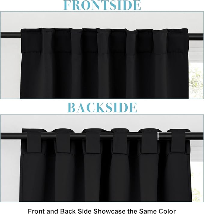 RYB HOME Kitchen Window Curtains - Blackout Privacy Half Window Curtains for Bedroom Bathroom Dining Living Room Cafe Office Short Tiers Drapes, W 34 x L 36 inches, 2 Panels, Black