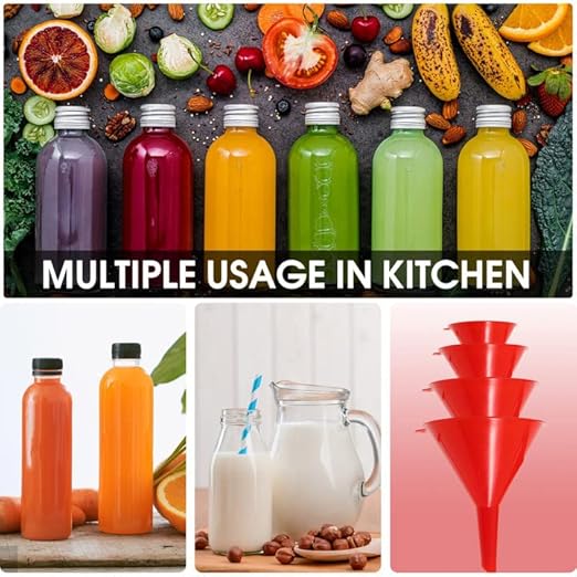 Oil Funnel Set - Plastic Funnel Kit for Car & Kitchen Use - Filling Bottles, Jars & Containers - Mini, Small & Large (4)