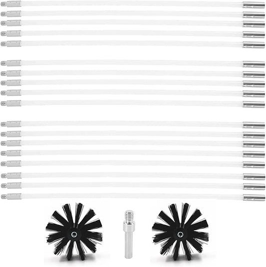 25 Feet Stove Pipe Clean Brush Extension Rods Flexible Fireplace Chimney Brush Stove Pipe Brush Rod Rotary Air Duct Dryer Vent Cleaner Rods Flue Brush Chimney Sweep Kit with Brush Head