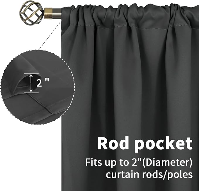 BGment Short Blackout Curtains 30 Inches Length for Window - Small Half Window Drapes with Rod Pocket Privacy for Kitchen Cafe Bathroom, Dark Grey, 2 Panels, 34 x 30 Inch