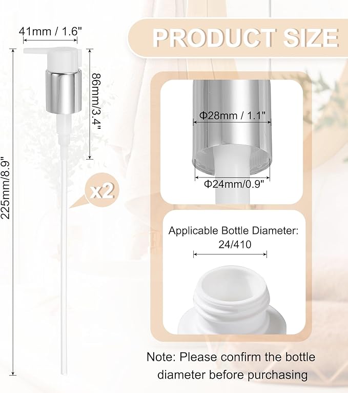 uxcell 2 Pcs Soap Dispenser Pump Heads, Hand Soap Dispensers Top Pumps Replacement Clip-on Pumphead for Standard 24/410 Neck Size Bathroom Lotion Shampoo Bottle, Silver White