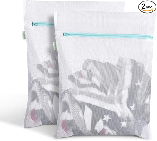 OTraki Mesh Washing Bags for Laundry 2 Pack 16 x 20 Inch Medium Mesh Bag Laundry Washer Delicates Lingerie Wash Machine Net Zipper Bag Heavy Duty Home Dorm Hotel Travel Storage Organizer, White