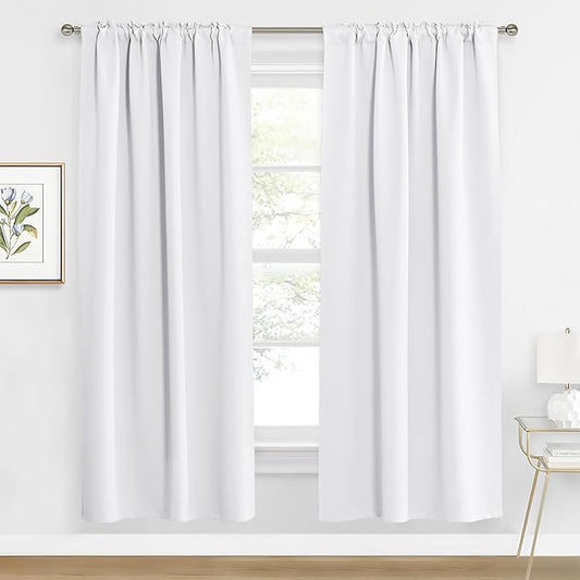 RYB HOME Blackout Curtains for Living Room, Back Tab & Rod Pocket Top Insulating Window Decor for Bedroom Dining Sliding Glass Door Home Office, W 62 x L 84, Pure White, 2 Panels
