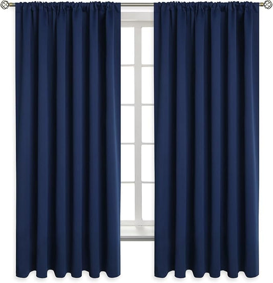 BGment Rod Pocket Blackout Curtains for Bedroom - Thermal Insulated 70 Inches Width Room Darkening Curtain for Living Room, 70 x 63 Inch, 2 Panels, Navy Blue
