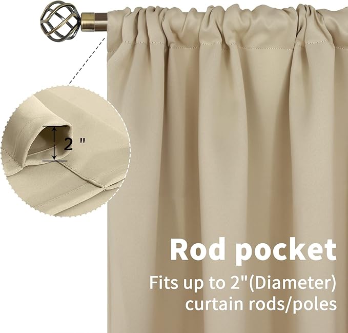 BGment Beige Blackout Curtains 72 Inches Length for Bedroom - Thermal Insulated Room Darkening Window Treatments with Rod Pocket for Living Room, 52 x 72 Inch, 2 Panels