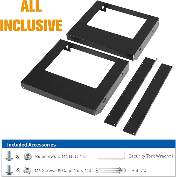 12U Wall Mount Rack Open Frame 19 Inch Server Equipment 2 Post Network Cabinet 18 inches Depth Black by Tedgetal