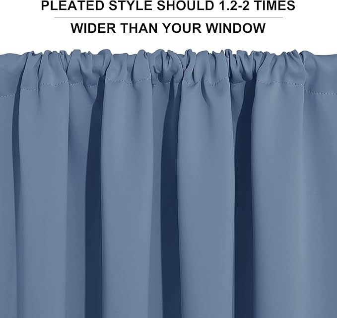 RYB HOME 45 inch Curtains for Kitchen Room Darkening Privacy Mini Curtain for RV Camper Bathroom Small Window, Width 29 x Length 45 inch, 2 Panels Set, Stone Blue