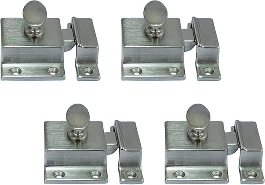 QCAA Traditional Large Oval Turn Cabinet Latch, Solid Brass, 2", for Cupboard & Other Furniture, Brushed Satin Nickel, 4 Pack, Made in Taiwan