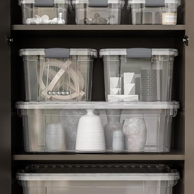 Superio Clear Storage Boxes with Lids, 14.25 Quart Plastic Container Bins for Organizing, Stackable Crates, BPA Free, Non Toxic, Odor Free, Organizers for Home, Office, School, and Dorm