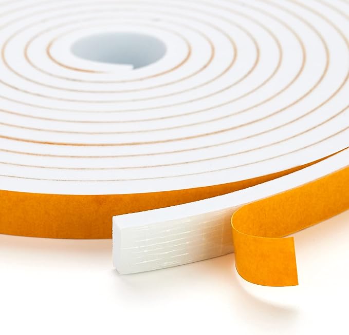 33 Feet Weather Stripping Door Seal, 1" Wide X 1/8" Thick Door Seal Strip High Density Foam Tape Adhesive Strip for Door Soundproofing,Window Insulation (1" x 1/8" x 33FT,White)