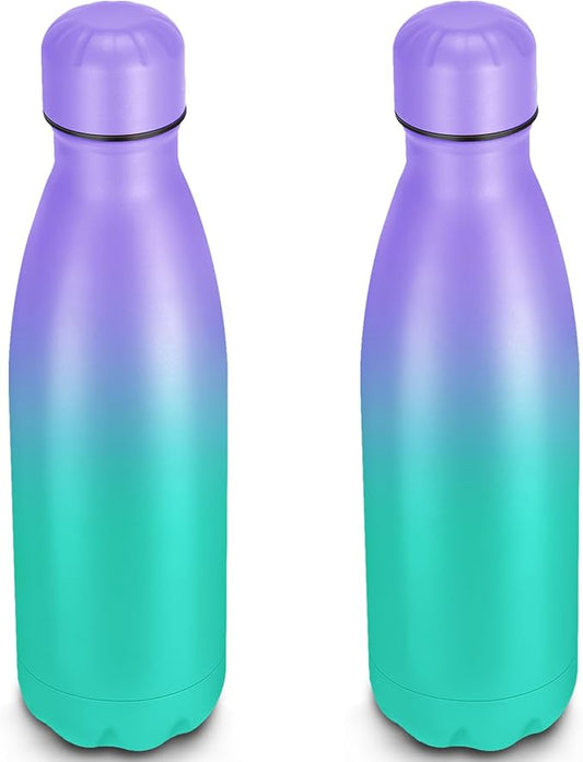 25oz Cola-Bottle Shaped Stainless Steel Leak-proof Water Bottle,Double Wall Vacuum Insulated Metal,Travel Mug For Sports Indoors & Outdoors,BPA-Free Kids Flasks,Purple Green(2 Pack)