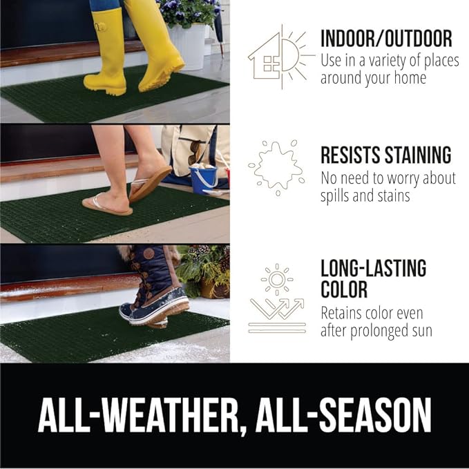 GORILLA GRIP Front Door Mat, Indoor Outdoor Ultra Absorbent HydroAbsorb Doormat, Absorbs Up to 1.7 Cups of Water, Stain and Fade Resistant, Rubber Backing Doormats, Captures Dirt, 29x17 Green