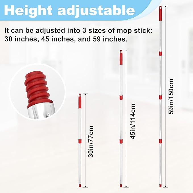 Mop Handle for Ocedar,Spin Mop Replacement Handle Compatible with O Cedar, American Threaded Joint Mop Handle 4-Section 30-to-58 inch Mop Replacement Stick