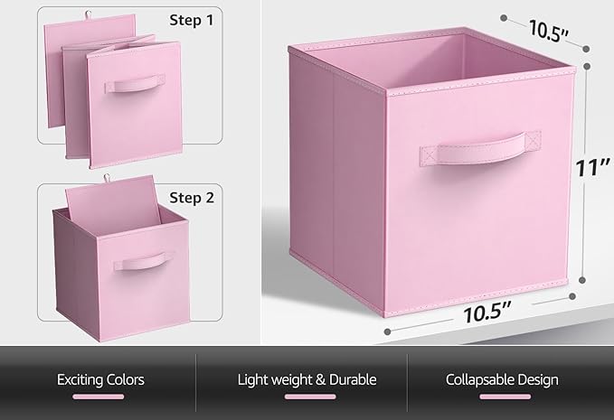 Sorbus Storage Cubes - 11" Foldable Storage Bins with Handle for Nursery, Playroom, Closet Organizers and Storage - 6 Fabric Shelf Basket for Toys, Books, Clothes - Orange Purple & Pink Storage Cubes