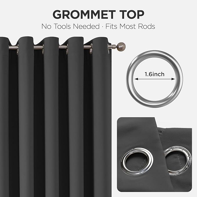 Joydeco Blackout Patio Sliding Door Curtains 84 Inches Long, Grommet Privacy Room Divider Curtains, Extra Wide Thermal Blackout Drapes for Bedroom Living Room (Grey, 100Wx84L, 1 Panel)