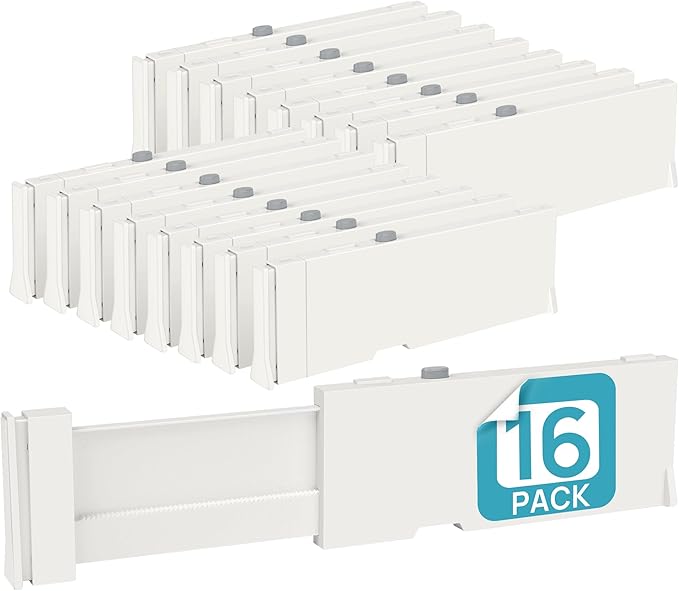 Vtopmart 16 Pack Drawer Dividers for Clothes, 4" High 11.6"-17" Adjustable Expandable Dresser Drawer Organizer, Plastic Drawers Separator for Dresser, Baby Clothes, Underwear, Kitchen & Office Storage