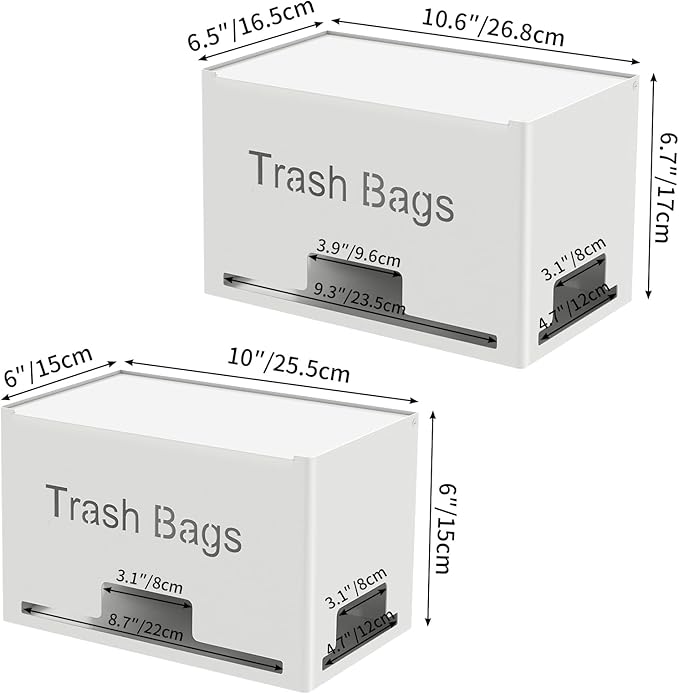 2-Pack Trash Bag Holder Dispenser, Stackable Garbage Bag Dispenser, Extra Large Trash Organizer for Kitchen Laundry Under Sink, Wall Mounted or Freestanding, Metal White