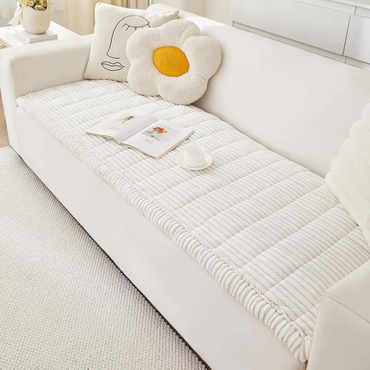 Couch Cover for Dogs Washable, Fuzzy Pet Couch Covers for 3 Cushion Sofa Pet Friendly, Non Slip Sofa Cover (White, 27.6" x 82.7"/70 x 210cm)