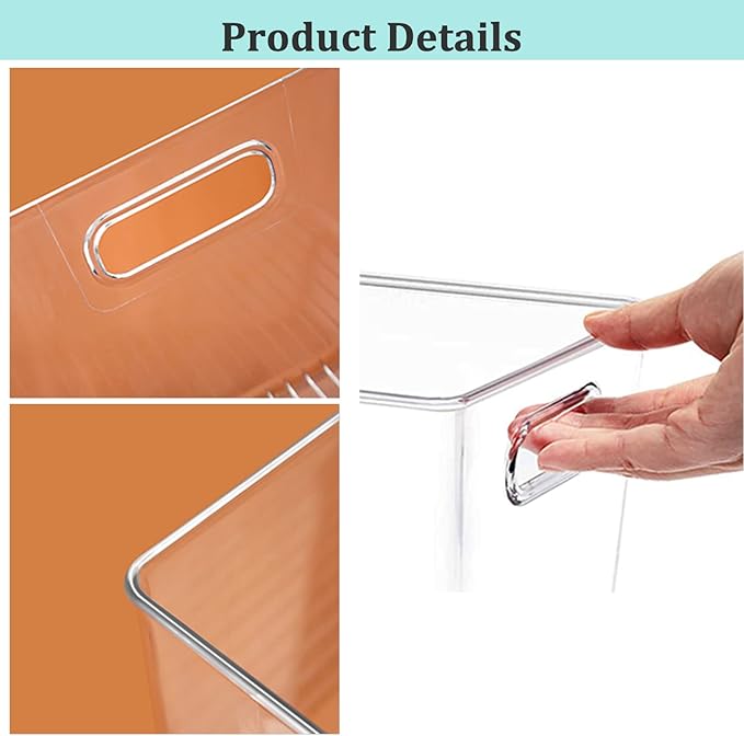 Fridge Clear Plastic Storage Bins, 4 Pack Pantry Organizers & Storage Containers, Cabinet Organizer, Home Organization Must Haves for Kitchen, Laundry Room, Office, Closet & Freezer