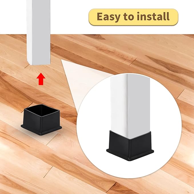 Flyshop Flexible Anti-Scratch PVC Patio Chair Table Leg Caps Tips Floor Protectors Square Furniture Covers, 20pcs, Black, 40 mm x 40 mm, 1-9/16" x 1-9/16"