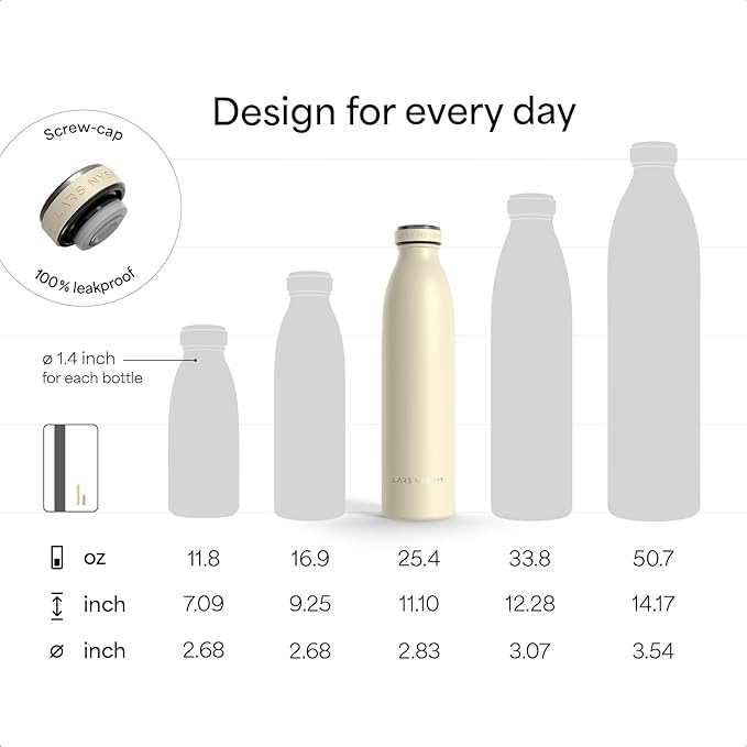 LARS NYSØM Stainless Steel Insulated Water Bottle 12oz 17oz 25oz 34oz 51oz | Insulated Thermo Flask for Hot and Cold Beverages | Leakproof Drinking Bottle (Sky Blue, 25.4 oz)