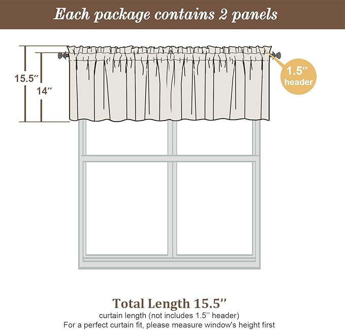 Chyhomenyc Stone Blue Sheer Valances for Windows 2 Pack, 42Wx14L Inches Small Valance for Living Room Bathroom Cafe Laundry Basement, Elegant Haze Blue Voile Valance