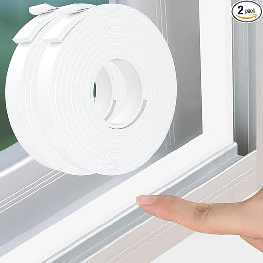 Weather Stripping Door Seal White,Self Adhesive Foam Tape,Window Insulation Weatherproof Gasket Tape for Doors and Windows,1.18 Inch Wide X 1/4 Inch Thick,2 Rolls Total 32.8Ft