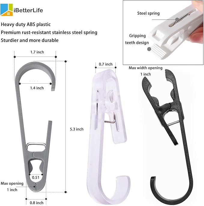 iBetterLife Clothes Pins Heavy Duty Outdoor - 8Pcs Large Laundry Hook Hangers with Clips Closet Organizer Clamps Hanging Socks Boot Bras Towels Shower Pegs for Bathroom Wardrobe Kitchen Office