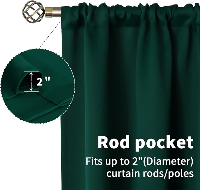 BGment Emerald Green Blackout Curtains 40 Inches Long for Bedroom Kitchen - Short Length Thermal Insulated Darpes with Rod Pocket Darkening for Bathroom Christmas, 2 Panels, 42 x 40 Inch