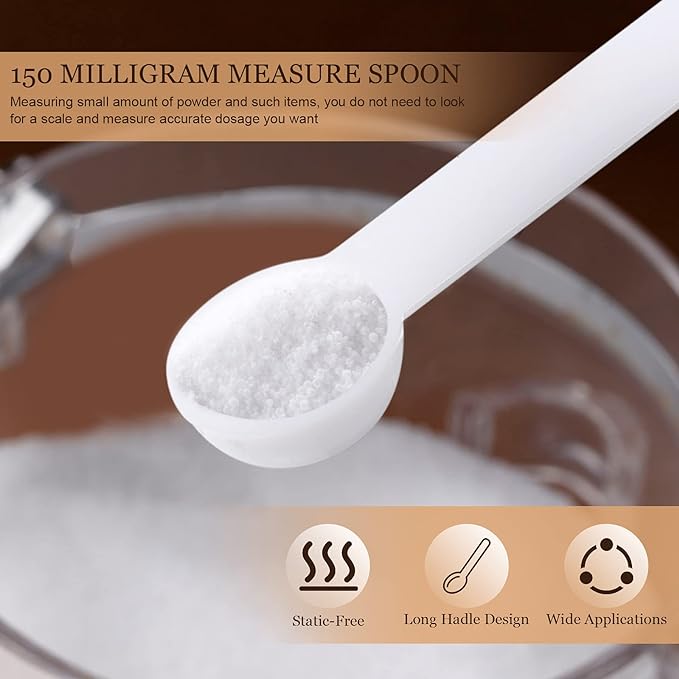 Honeydak 1/32 Teaspoon Micro Scoops 150 Milligram Mini Measuring Spoons Tiny Little Plastic Scoop for Measuring Cosmetics, Powders, Glitter and Seasoning(White, 16 Pieces)