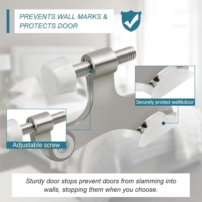 48 Pack Hinge Pin Brushed Nickel Door Stopper, Adjustable Heavy Duty Hinge Pin Door Stop with Rubber Bumper Tips