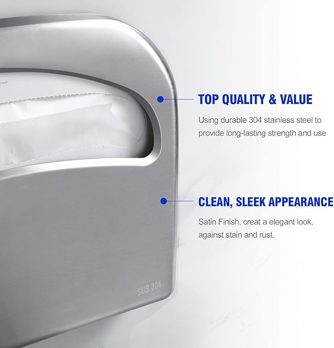 2 Packs Toilet Seat Cover Dispenser Wall Mount Commercial, Half Fold Toilet Seat Cover Dispenser, 304 Stainless Steel, 16-Inch