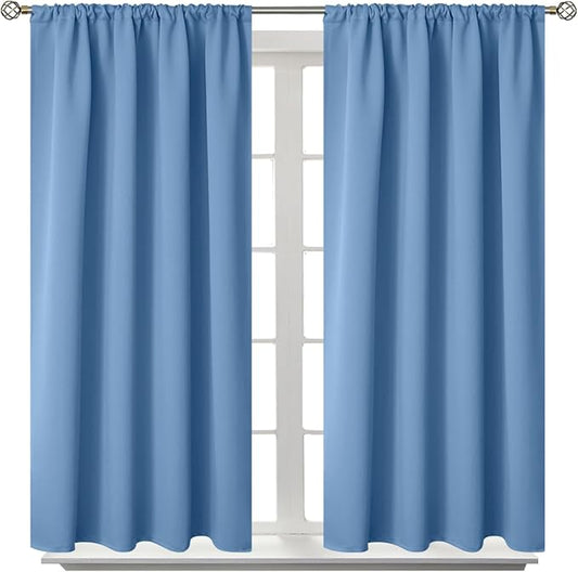 BGment Denim Blue Blackout Curtains 40 Inches Length for Bedroom Kitchen Window - Short Thermal Insulated Drapes with Rod Pocket Darkening Privacy for Bathroom Cafe, 2 Panels, 42 x 40 Inch