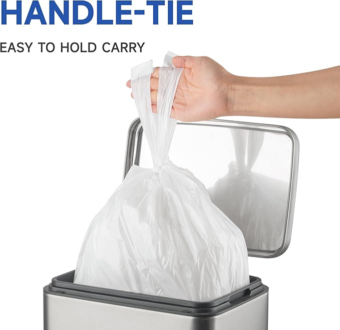 Small Trash Bags with Handles 8 Gallon 160 Count White - Ocean Plastic Upcycling - Plastic Garbage Bags, Can Bin & Waste Basket Liner for Kitchen, Bathroom, Office and Pets