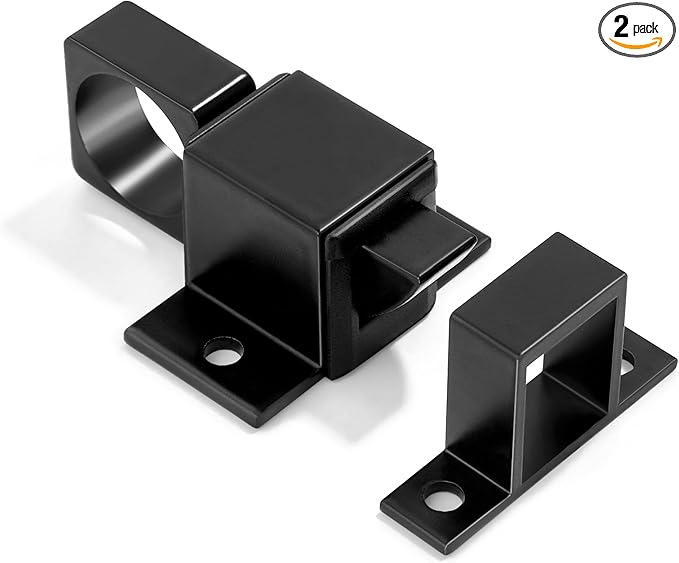 2 Packs Self-Closing Latches, Black Spring Door Lock, Aluminum Alloy Automatic Gate Latch with Spring Loaded Pin, Security Window & Cabinet Lock