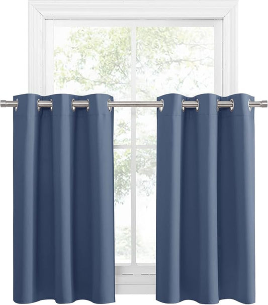 PONY DANCE Stone Blue Kitchen Curtains 36 inch Long for Small Window Curtains Short Drapes for Bedroom, Half Window Tiers for Boys Room Bathroom Nursery(2 Panels, W 34 x L 36 inches, Blue Haze)
