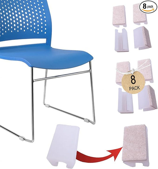 Rectangle U Shaped Chair Leg Tips Caps with Felt Pads,Furniture Feet Protector Slide Smoothly Glides No Scratches No Noise Protect Hardwood Floor,Fit 10mm(25/64inch) Diameter Tubular Leg (White 8PCS)