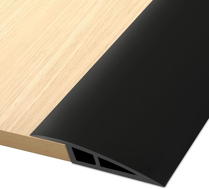 Vinyl Door Threshold Flooring Transition Strip Self Adhesive Carpet Edging Strip for Laminate Doorway Edge Threshold from 3/5" to 4/5" (Black, 6.6 Ft)