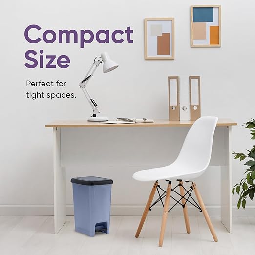 Superio Slim Trash Can with Foot Pedal – 2.5 Gallon Step-On Trash Bin with Lid, Small Plastic Garbage Can, Mini Trash Can for Bathroom, Kitchen, Office, Under Desk, Bedroom, Dorm – Grey/Black
