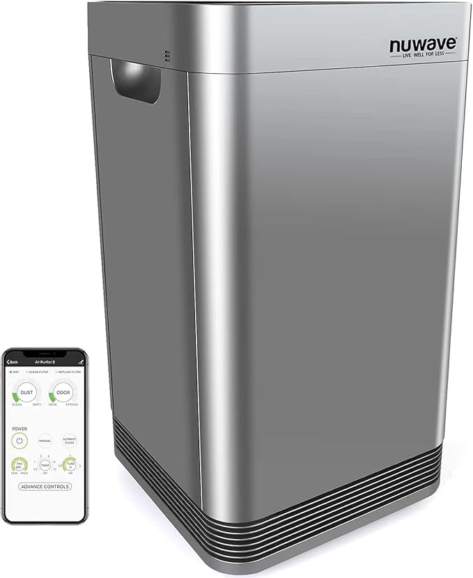 Nuwave OxyPure Ultra Clean Air Purifiers for Extra Large Room, Office, 5 Stage Filtration System with 4 Extra True HEPA Filters, Remove up to 100% of Dust, Pet Hair, Odors, Pollen, VOCs, Smart Wifi