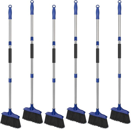 Kefanta 6 Pack Heavy Duty Broom Indoor/Outdoor Commercial Brooms Angle Broom 53 inches for Courtyard Garage Restaurant Lobby Patio Shop Home Kitchen Office Floor