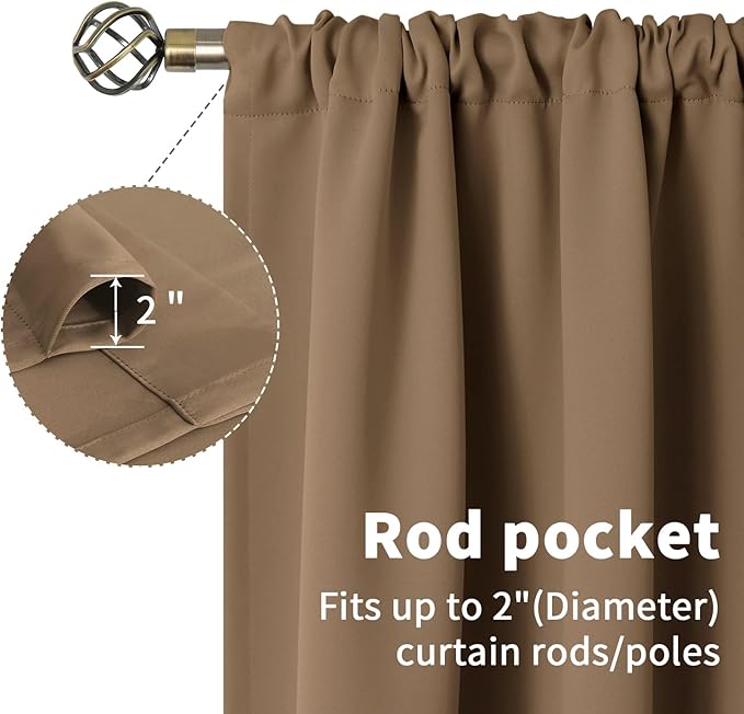 BGment Taupe Blackout Curtains 45 Inches Length for Bedroom - Rod Pocket Short Thermal Insulated Room Darkening Window Drapes for Bathroom Basement Cafe, 42 x 45 Inch, 2 Panels, Taupe