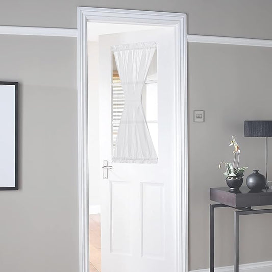 NICETOWN Linen Textured Door Curtain - White Sidelight Panel Curtain Semi Sheer French Front Door Curtain with Tieback for Kitchen, 30 inches W x 40 inches L, Single Panel