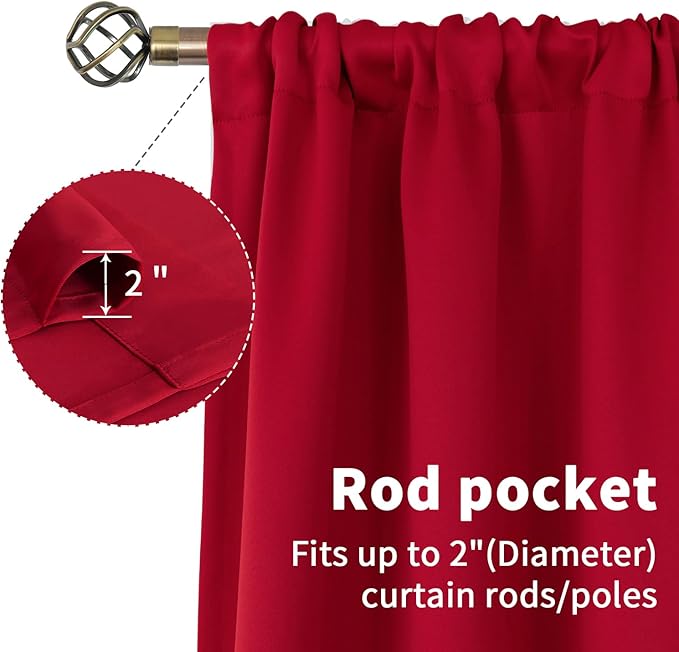 BGment Short Red Blackout Curtains 45 Inches Length for Bedroom- Rod Pocket Thermal Insulated Room Darkening Drapes for Cafe Kitchen Bathroom Window, 42 x 45 Inch, 2 Panels
