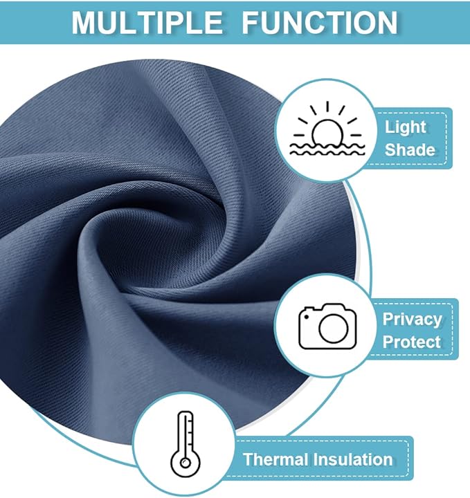 RYB HOME 45 inch Curtains for Kitchen Room Darkening Privacy Mini Curtain for RV Camper Bathroom Small Window, Width 29 x Length 45 inch, 2 Panels Set, Stone Blue