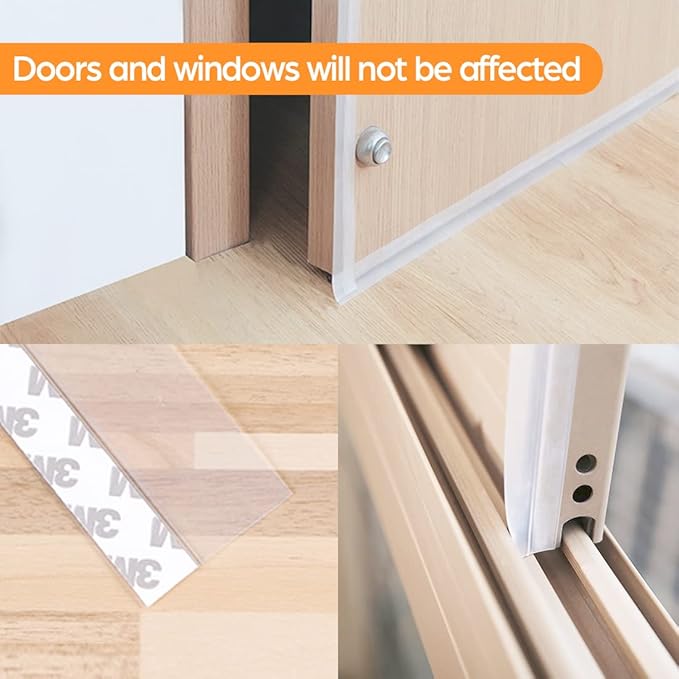 28.9 Ft Weather Stripping Door Seal Strip Tape,Silicone Door Draft Stopper,Self Adhesive Shower Door Bottom Seal, Insulation Strip for Door Frame Windows and Glass Gaps (Transparent, 35mm)