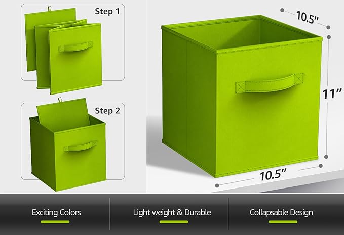 Sorbus Fabric Storage Cubes - 8 Foldable Storage Bins for Organizing Pantry, Cubbies, Toy Box - Clothes Storage & Closet Organizer - 11 Inch Collapsible Cube Baskets for Shelves with Handle